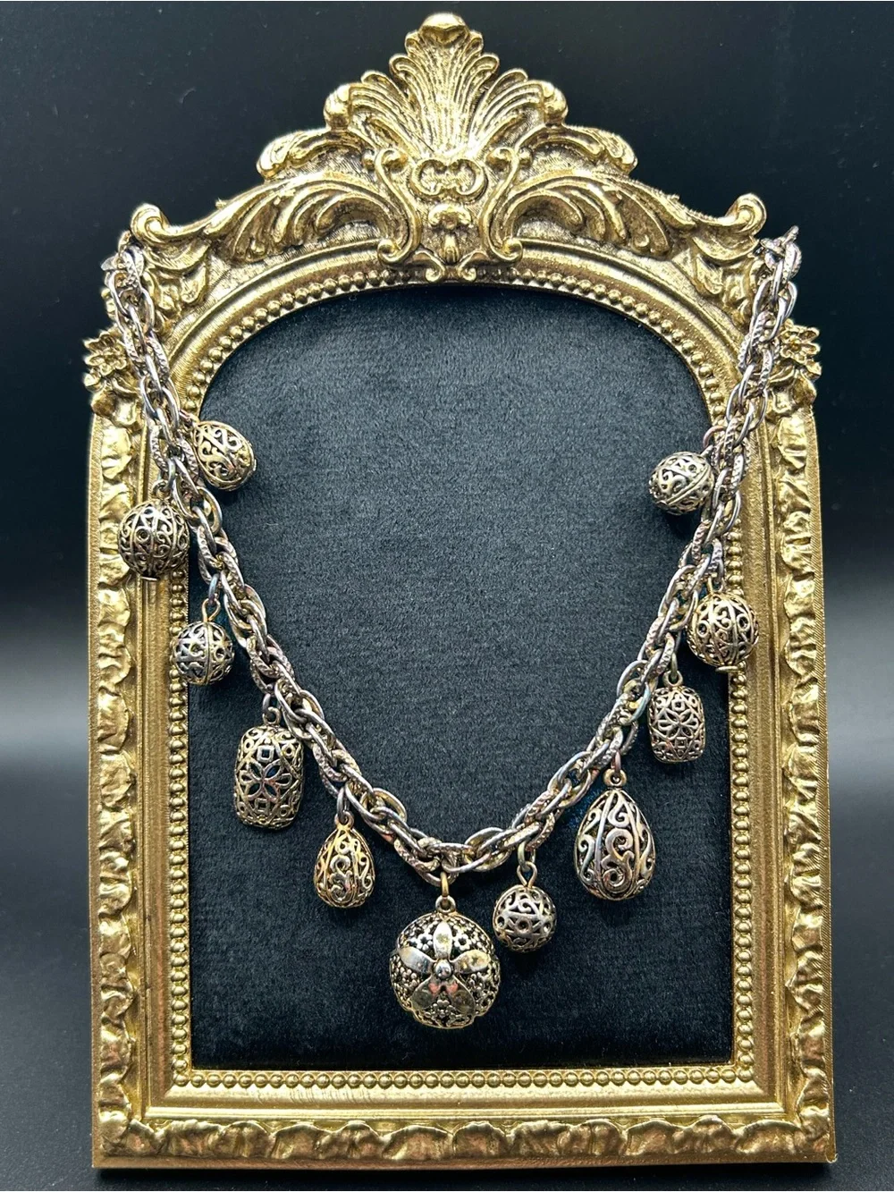 Gold Filigree Charm Statement Necklace